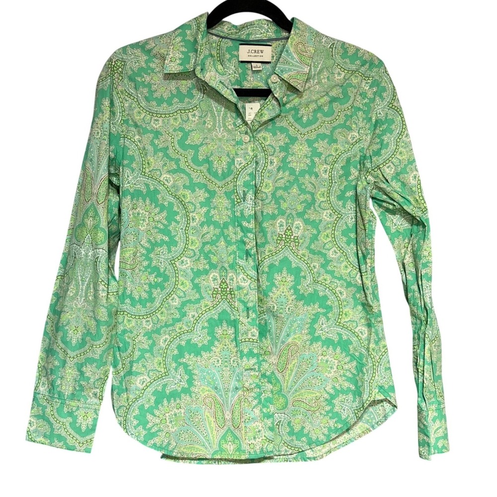 J.Crew Collection Button Down Women 8 AW454 Green Paisley Cotton New New